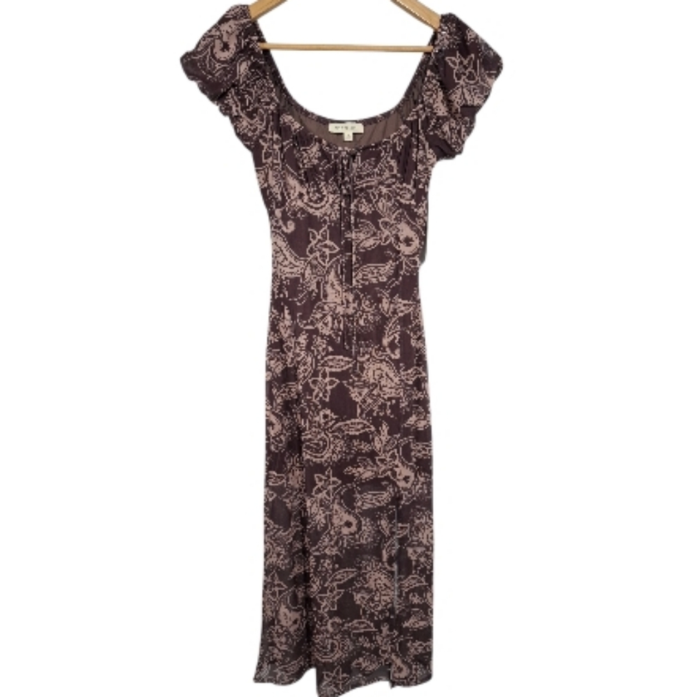 Pie In The Sky Brown Paisley Babydoll Midi Dress Cottagecore Boho Y2K Style Sz S - Picture 2 of 12